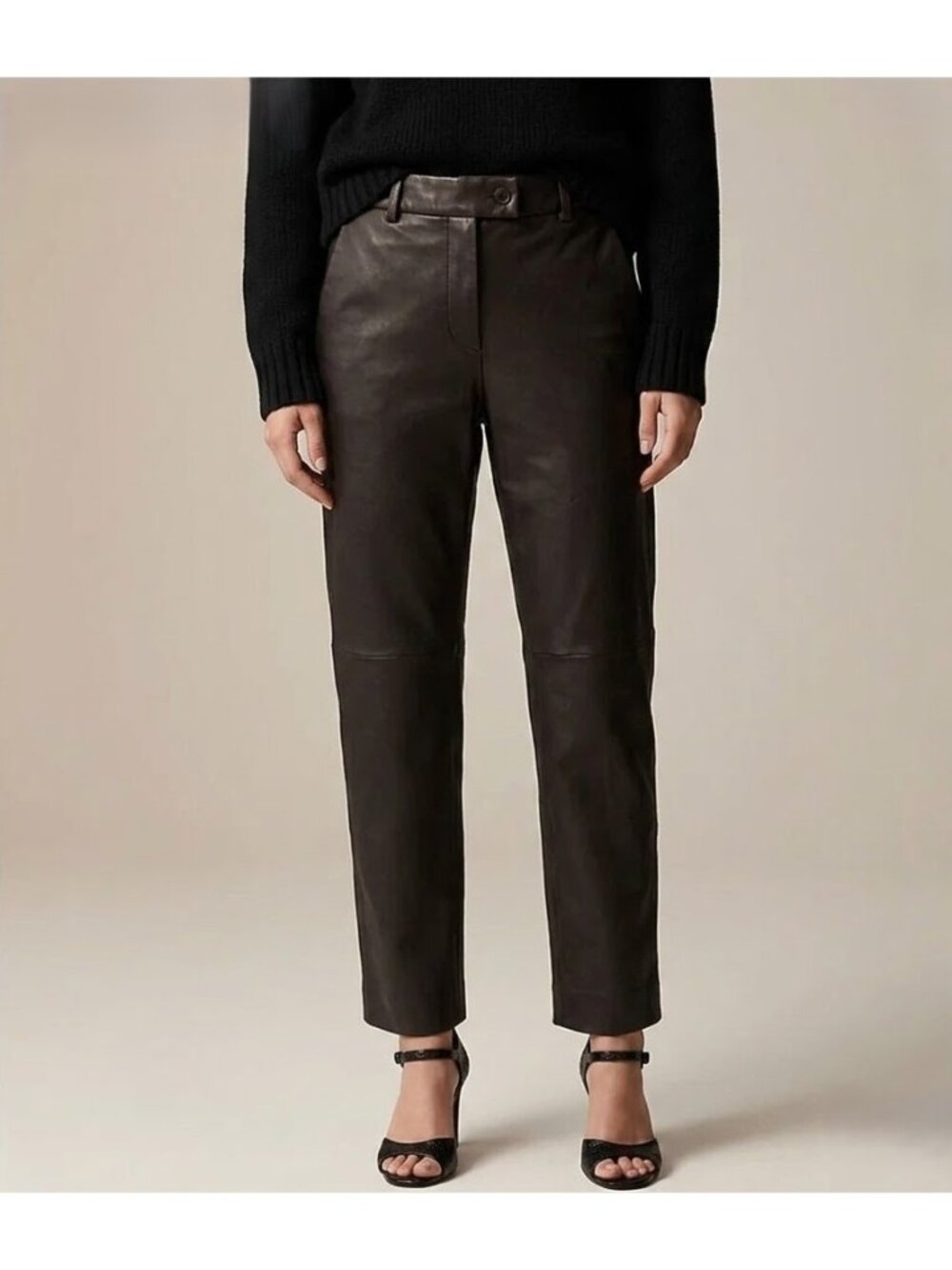 NWT J.Crew Collection Cropped Straight-leg Pant in Dark Carob Leather Pants 12